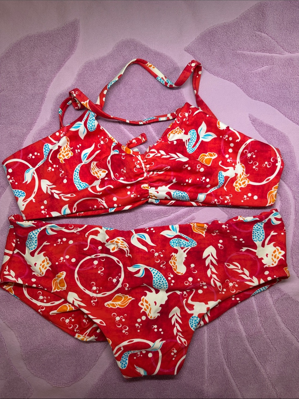 Fused Red Mermaid Print Women's Bikini Swimsuit Set